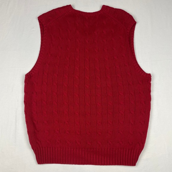 Polo Ralph Lauren Red Cable Knit V-Neck Sweater Vest Mens Large 100% Pima Cotton - Picture 7 of 8